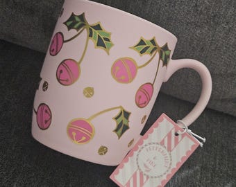 NEW Peppermint & Pine Pink Soft Touch Christmas Cherry Jingle Bells Holiday Mug