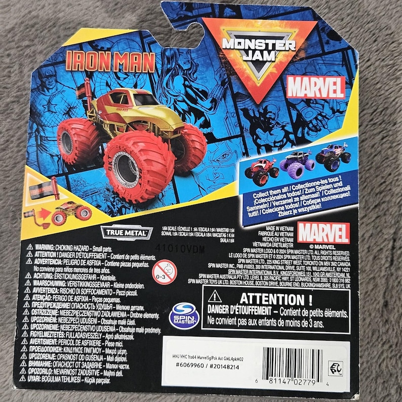 Monster Jam Marvel Iron Man Series 2 Monster Truck 1:64 NEW image 2