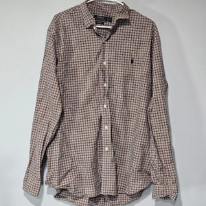 Polo Ralph Lauren Mens XXL Brown Blue Plaid Cotton Stretch Button Down Shirt