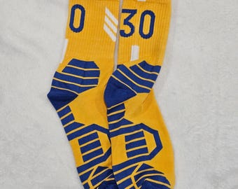 Golden State Warriors Stephen Curry 30 Crew Strumpor Gul Blå Herr NWOT
