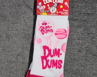 Dum-Dums Lollipop Bubble Gum Crew Strumpor Vita Rosa Novelty En Storlek Ny NWT