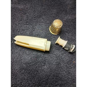Vintage Travel Sewing Kit Compact Thimble Case Stiletto Bodkin Celluloid Cream