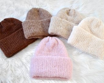 Gorro de punto de lujo de doble capa / Seda de alpaca / Gorro de invierno súper suave y cálido / Tonos tierra