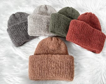 Gorro de punto de doble capa de lujo / Seda de alpaca / Gorro de invierno súper suave y cálido / Tonos naturales suaves