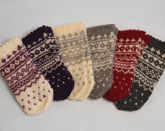 Knitted mittens | Nordic kid mittens 10-12y | 100% Wool with REFLEX |