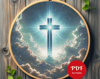 Kristet korsstygnsmönster, religiöst broderidesign, helig nålsticksdiagram, enkelt korsstygnsmönster i PDF-format, direktnedladdning, gör-det-själv