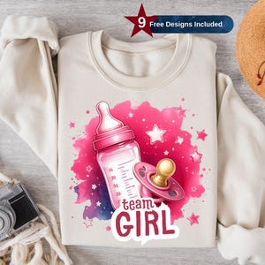 Team Girl Png, Pacifier Sublimation Design,Clipart, Feeding Bottle Png,Girls Tshirt Png, Retro Png, T-Shirt Design,Instant Download Png, DTF