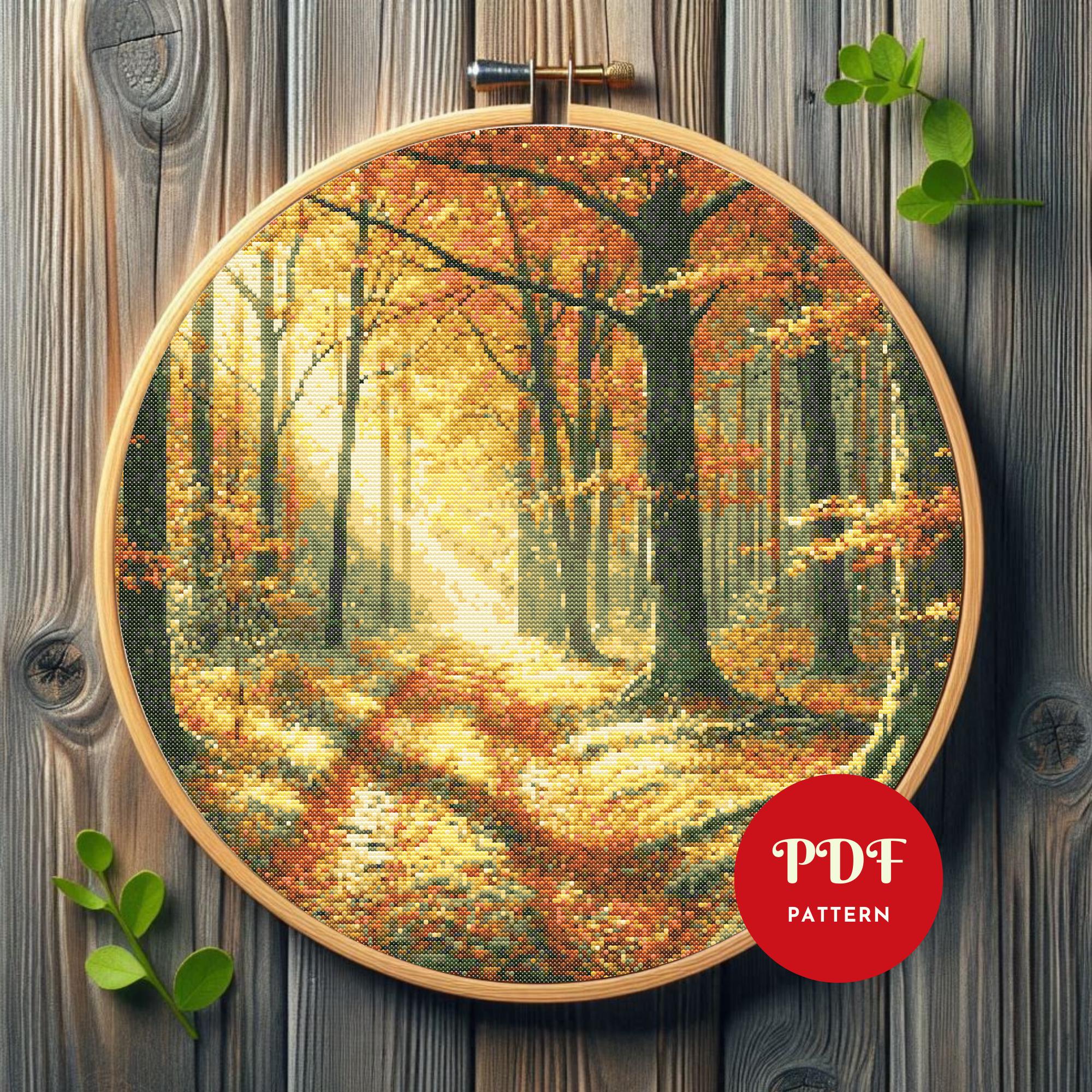 Autumn Landscape Cross Stitch Pattern, Forest Embroidery Pattern ...