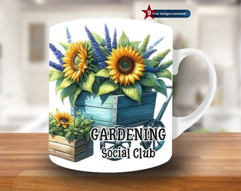 Gardenin Social Club Mug Wrap, 11oz & 15oz Mug Template, Mug Sublimation Design,Mug Wrap Template,Instant Digital Download PNG Inscribed mug
