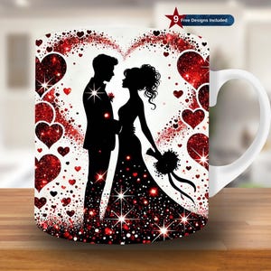 Emballage de tasse de couple de mariage, modèle de tasse de 11 oz et 15 oz, conception de sublimation de tasse de mariée, modèle d'emballage de tasse de marié, téléchargement immédiat PNG, cadeau de mariée