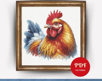 Chicken Cross Stitch Pattern PDF, Rooster Design (Pattern Keeper Compatible, Instant Download)