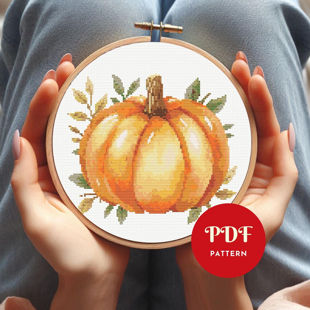 Pumpkin Cross Stitch Pattern, Cozy Autumn Embroidery Design, Harvest ...