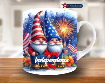 Independence Day Gnome mokomslag, 11oz & 15oz moksjabloon, moksublimatieontwerp, mokomslagsjabloon, instant digitale download, png, png