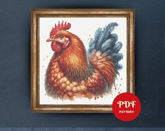 Rooster Cross Stitch Pattern, Farm Animal Embroidery Design, Chicken Needlepoint Chart, Easy Cross Stitch PDF Pattern, Instant Download, DIY