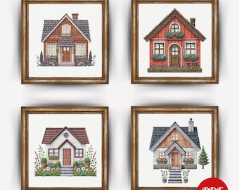 House Cross Stitch Pattern Bundle, Village Embroidery Stitch Pattern, Vintage Embroidery, Cross Stitch PDF Pattern File,Digital download pdf