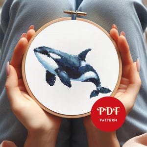 Orca Wal Kreuzstich Muster, Killerwal Stickdatei, Meerestier Stickvorlage, Stickmuster, Einfaches Kreuzstich Muster, Sofort-Download