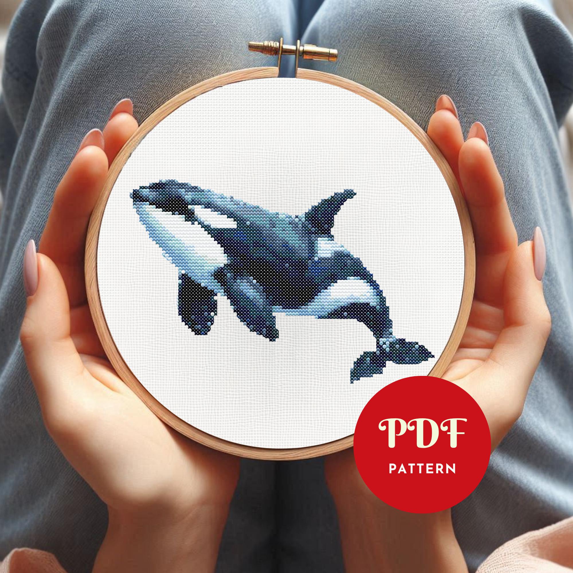 シャチのクロスステッチパターン（PDF）、海洋動物の刺繍（パターン