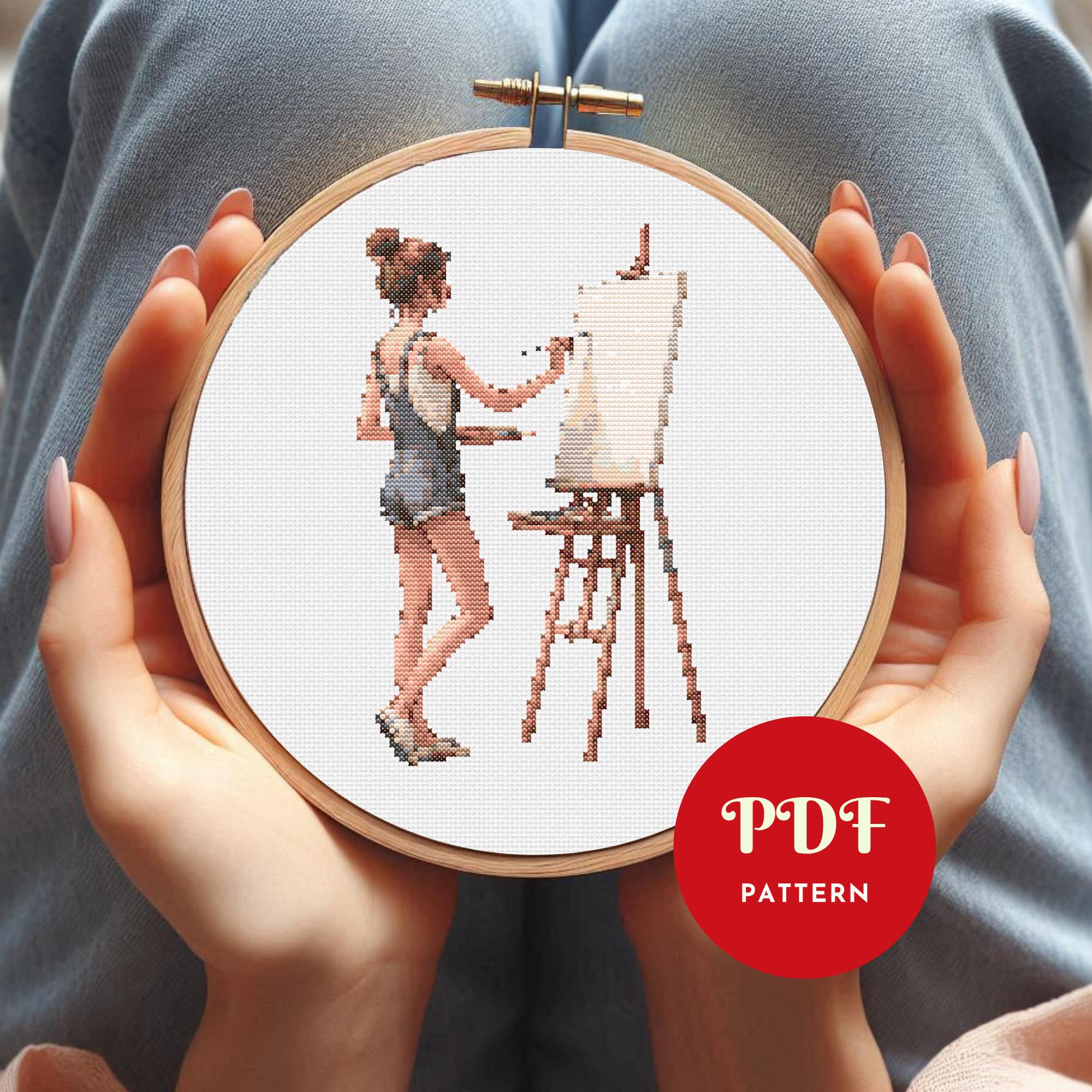 女の子のアートクロスステッチパターン、絵画刺繍デザイン、女性の