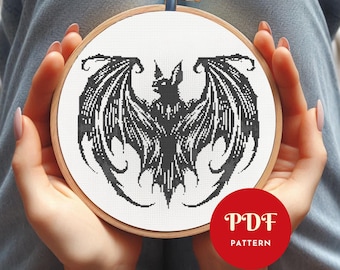 Patrón de punto de cruz de murciélago gótico en PDF, bordado de Halloween (compatible con Pattern Keeper, descarga instantánea)
