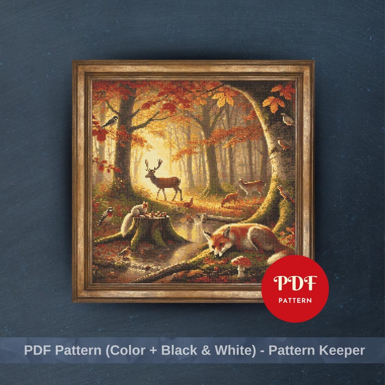 Forest Animals Cross Stitch Pattern, Autumn Embroidery Design ...