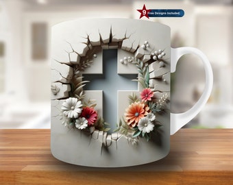 3D kruis gat in een muur mokomslag, moksjabloon 11 en 15 oz, Jezus mok sublimatieontwerp, sjabloon christelijke mokomslag, instant download, onmiddellijke download, png PNGEgg