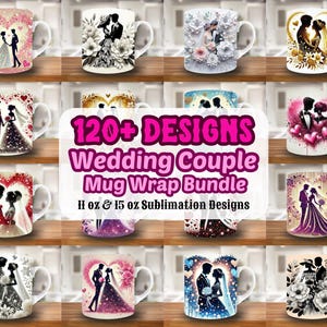 Bundle d'emballage de tasse de mariage couple, modèle de tasse 11 oz et 15 oz, conception de sublimation de tasse de mariée, modèle d'emballage de tasse floral, téléchargement immédiat png