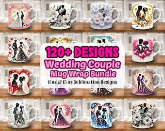 Pacote de canecas para casal de noivos, modelo de caneca de 11 oz e 15 oz, design de sublimação de caneca de noiva, modelo de caneca floral, download instantâneo PNG