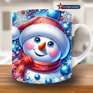 3D Cute Snowman Mug Wrap, 11oz & 15oz Mug Template, Christmas Mug Sublimation Design, Winter Mug Wrap Template, Instant Digital Download Png