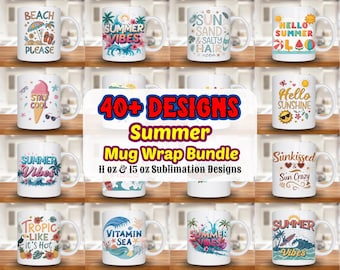 Sommer Becher Wrap Bundle, 11 Unzen und 15 Unzen Becher Vorlage, Strand Becher Sublimationsdesign, Zitat Becher Wrap Vorlage, Sofortiger Download Png, Summer Vibes