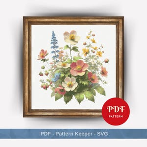 3D-lentebloemen kruissteekpatroon, bloemenborduurpatroon, borduurontwerp wilde bloemen, pdf-patroonbestand kruissteek, bloemenkunst