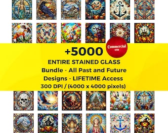Stained Glass Png Bundle, Stained Glass Window Hanging, Clipart, Stained Glass Art, DIY, Digital Paper, Faux Stained Glass, Instant Download