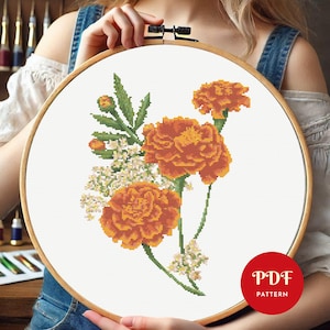 Carnation Cross Stitch Pattern, Flower Embroidery Pattern, Embroidery Design, Floral Cross Stitch PDF Pattern File, Digital download pdf