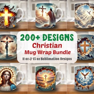 Puede incluir: Un conjunto de m&aacute;s de 200 dise&ntilde;os de envoltura de taza cristiana para tazas de sublimaci&oacute;n de 11 oz y 15 oz. Los dise&ntilde;os presentan varios temas cristianos, incluidas cruces, &aacute;ngeles y figuras religiosas.