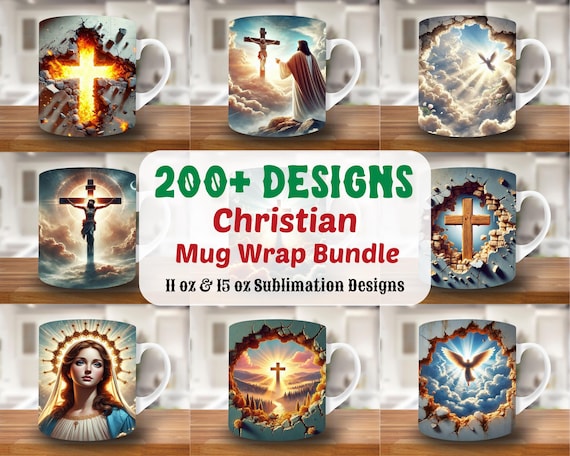 3D Christian Mug Wrap Bundle, 11oz & 15oz Mug Template, Jesus Mug Sublimation Design, Christian Mug Wrap Template, Instant Download Png