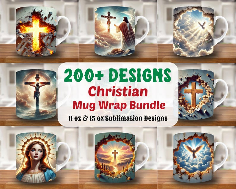 Puede incluir: Un conjunto de m&aacute;s de 200 dise&ntilde;os de envoltura de taza cristiana para tazas de sublimaci&oacute;n de 11 oz y 15 oz. Los dise&ntilde;os presentan varios temas cristianos, incluidas cruces, &aacute;ngeles y figuras religiosas.