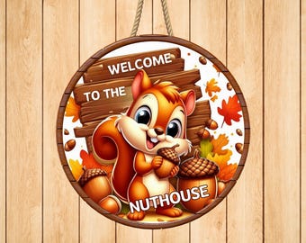 Welcome to Nut House Sign Round Door Hanger Design, Flower Round Sublimation Design, Round Door Hanger Clipart, Round Design Png,Digital PNG