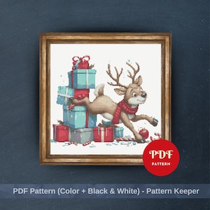 Reindeer Cross Stitch Pattern, Cute Christmas Gifts Embroidery Design, Needlepoint Chart, Easy Cross Stitch PDF Pattern,Instant Download,DIY