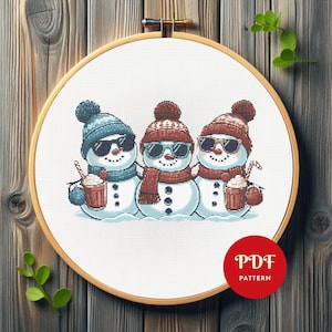 Cool Snowmans Cross Stitch Pattern, Winter Embroidery Design, Christmas Needlepoint Chart, Easy Cross Stitch PDF Pattern, Instant Download
