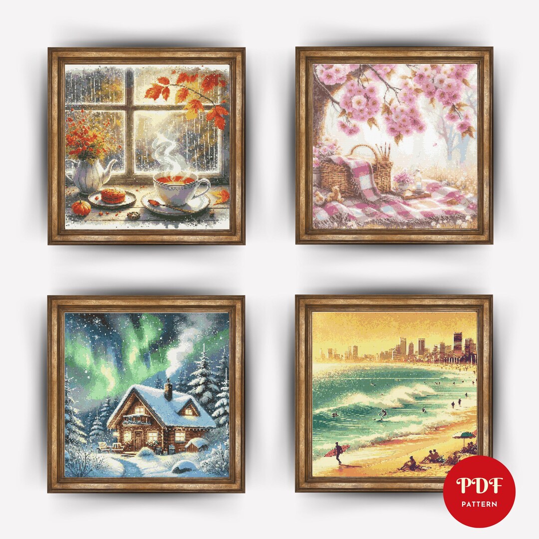 4 Seasons Cross Stitch Pattern Bundle, Spring Cross Stitch Pattern
