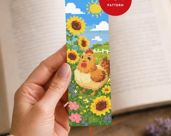 Chicken Sunflower Bookmark Cross Stitch Pattern PDF, Farm Animal Design (Pattern Keeper Compatible)