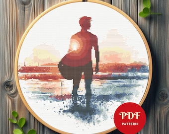 Surfer Cross Stitch Pattern, Beach Waves Embroidery Design, Summer Needlepoint, Ocean Cross Stitch PDF Pattern File, Digital Download, DIY