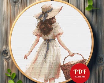 Summer Girl Cross Stitch Pattern, Positive Vibes Embroidery Design, Woman Needlepoint Chart, Cross Stitch PDF Pattern, Instant Download,DIY