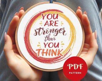 You Are Stronger Kreuzstichmuster, Motivationszitat Stickmuster, Stickanleitung, Kreuzstich PDF Muster, Sofort Download