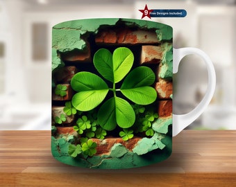 3D Clover Mug Wrap, 11oz & 15oz Mug Template, St Patrick's Day Mug Sublimation Design,Floral Mug Wrap Template,Instant Digital Download PNG
