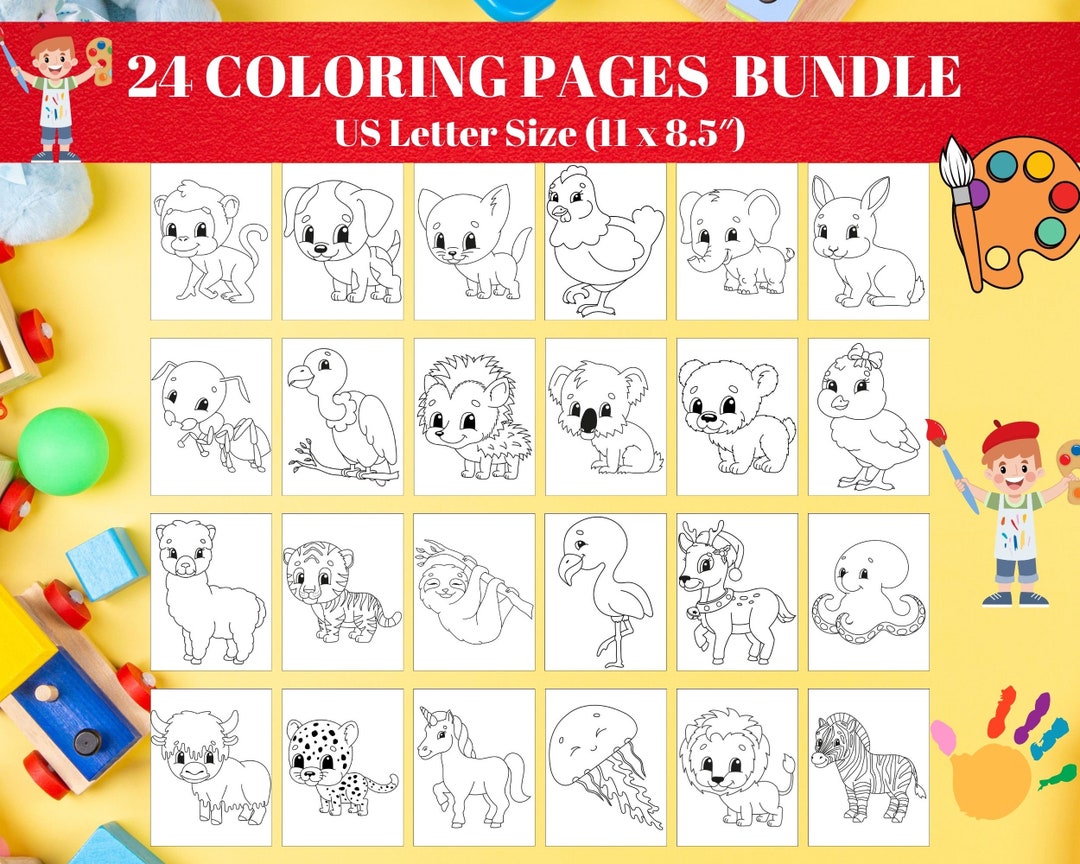Coloring Book, Children's Creativity, Animal World Coloring Papers, for