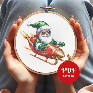 Papai Noel no trenó, padrão de ponto cruz, design de bordado de Natal, gráfico de ponto cruz para feriados, padrão de ponto cruz fácil em PDF, Natal, faça você mesmo