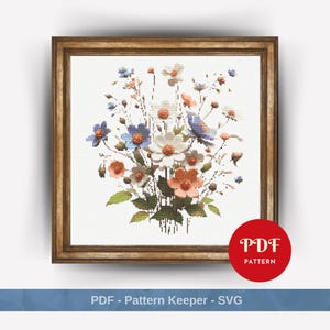 Lentebloemen kruissteekpatroon, bloemen borduurpatroon, wilde bloem borduurontwerp, kruissteek pdf-patroonbestand, digitale download