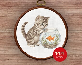Kattungekorsstygnsmönster i PDF-format, design av guldfiskskål (kompatibel med Pattern Keeper, direkt nedladdning)