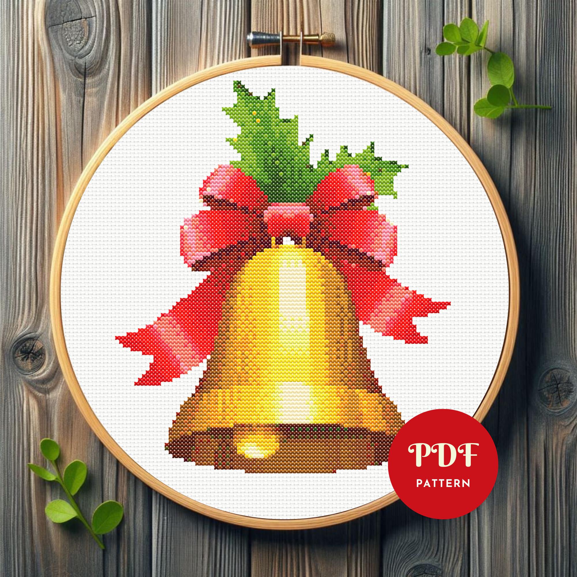 クリスマスベルのクロスステッチパターン、ホリデー刺繍デザイン