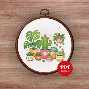 Plant Pots Cross Stitch Pattern PDF, Kawaii Succulent Design (Pattern Keeper Compatible, Instant Download)